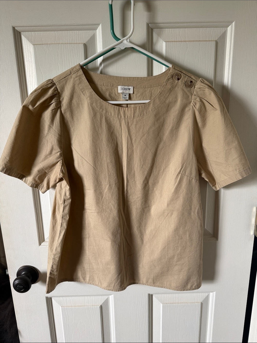 J. Crew Short Sleeve Tan Cotton Top with Shoulder Buttons